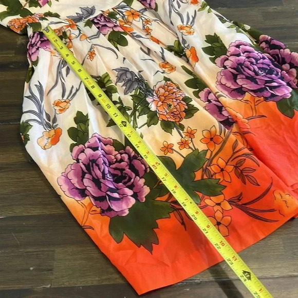 Muse Large Floral Ombre Dress Gradient Pleated Full Orange Green Purple Cottage - Picture 9 of 12